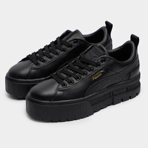 PUMA Mayze Classic Black Leather Platform Sneakers